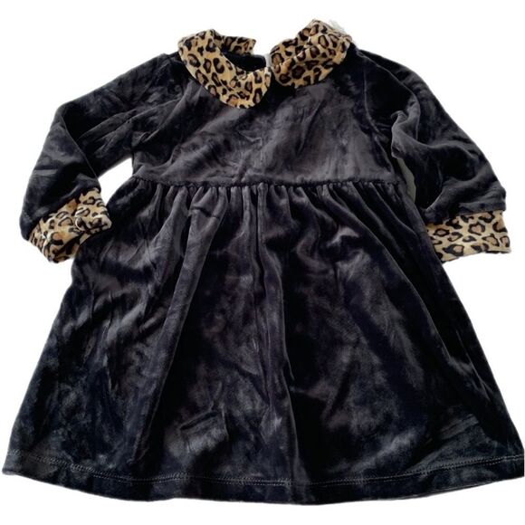OshKosh BGosh | Girls Black Leopard Velvet Long Sleeve Formal Dress - Picture 1 of 8